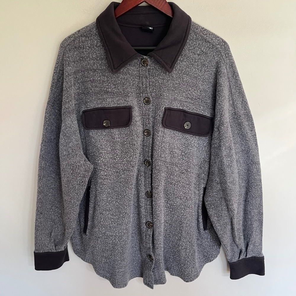 PacSun Mens Grey Marl Fleece Button Up Shacket‎ Jacket Grey Black M/L